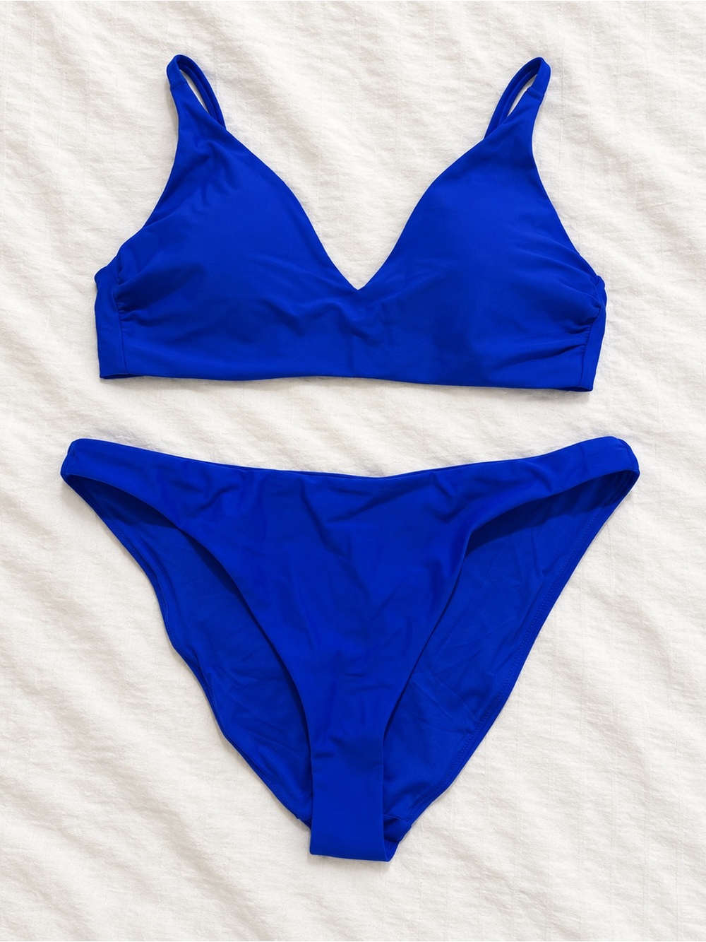 Quince Italian V Neck Too Low Rise Bottom Bikini Set Cobalt Blue Minimalist NWT